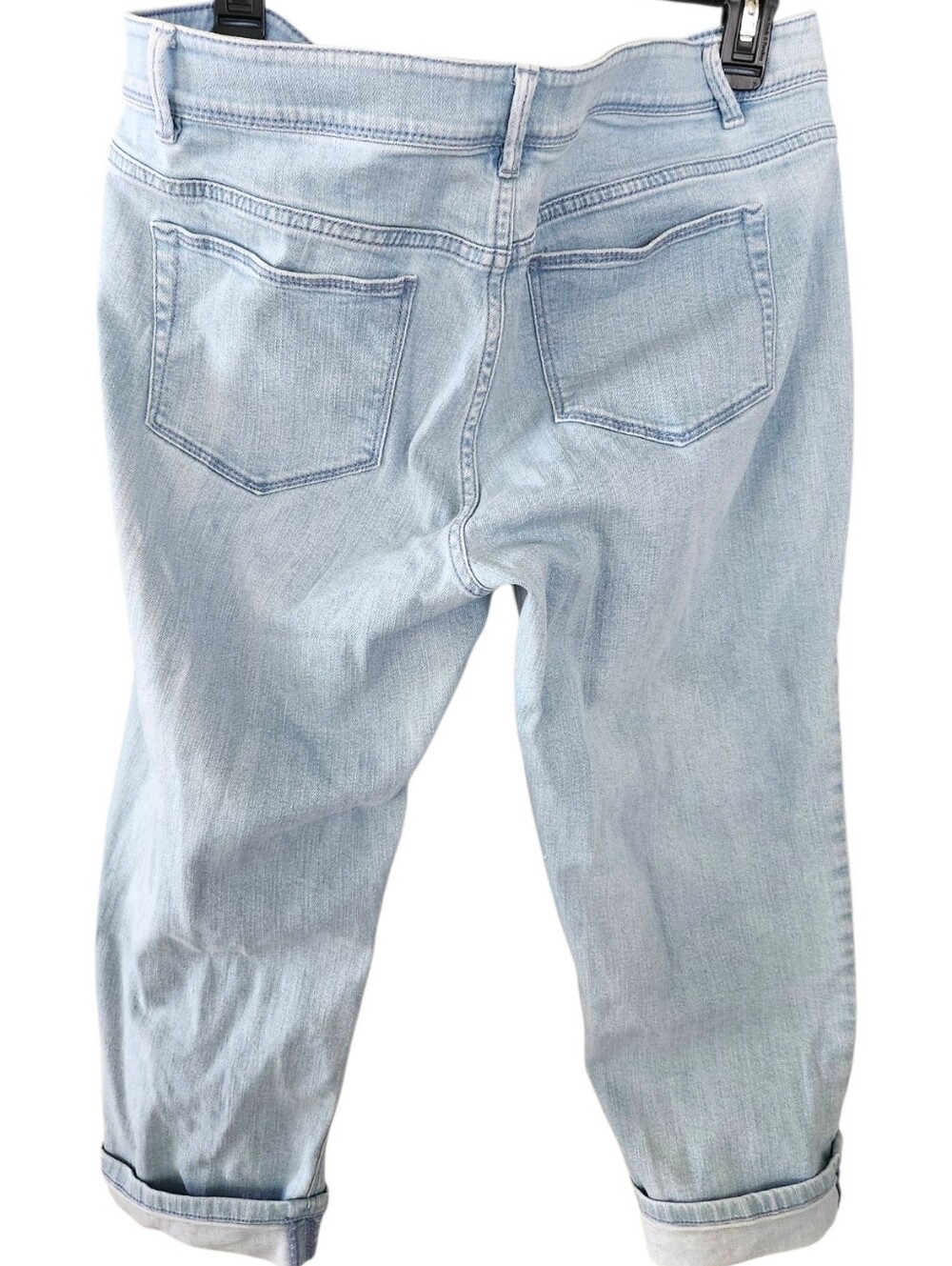 J Jill Blue Denim Cropped Cuffed Capris Stretch High-rise Zip Fly Cuffed Size 12 - Picture 13 of 16